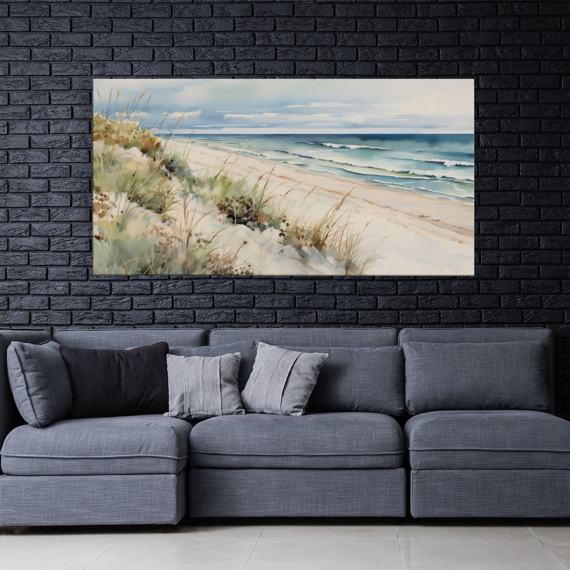 Serene Beach Dunes Watercolor Soft Coastal Shore Waves Wall Art Poster - Image 3