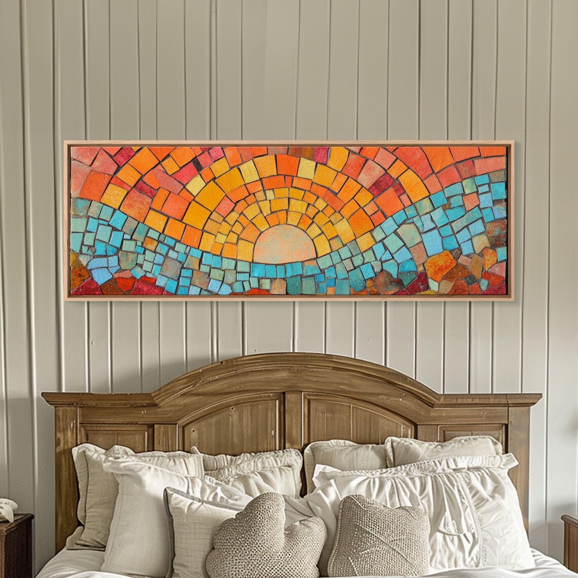 Mosaic Sunset Arch Orange Red Tiles Turquoise Water Art Poster - Image 3