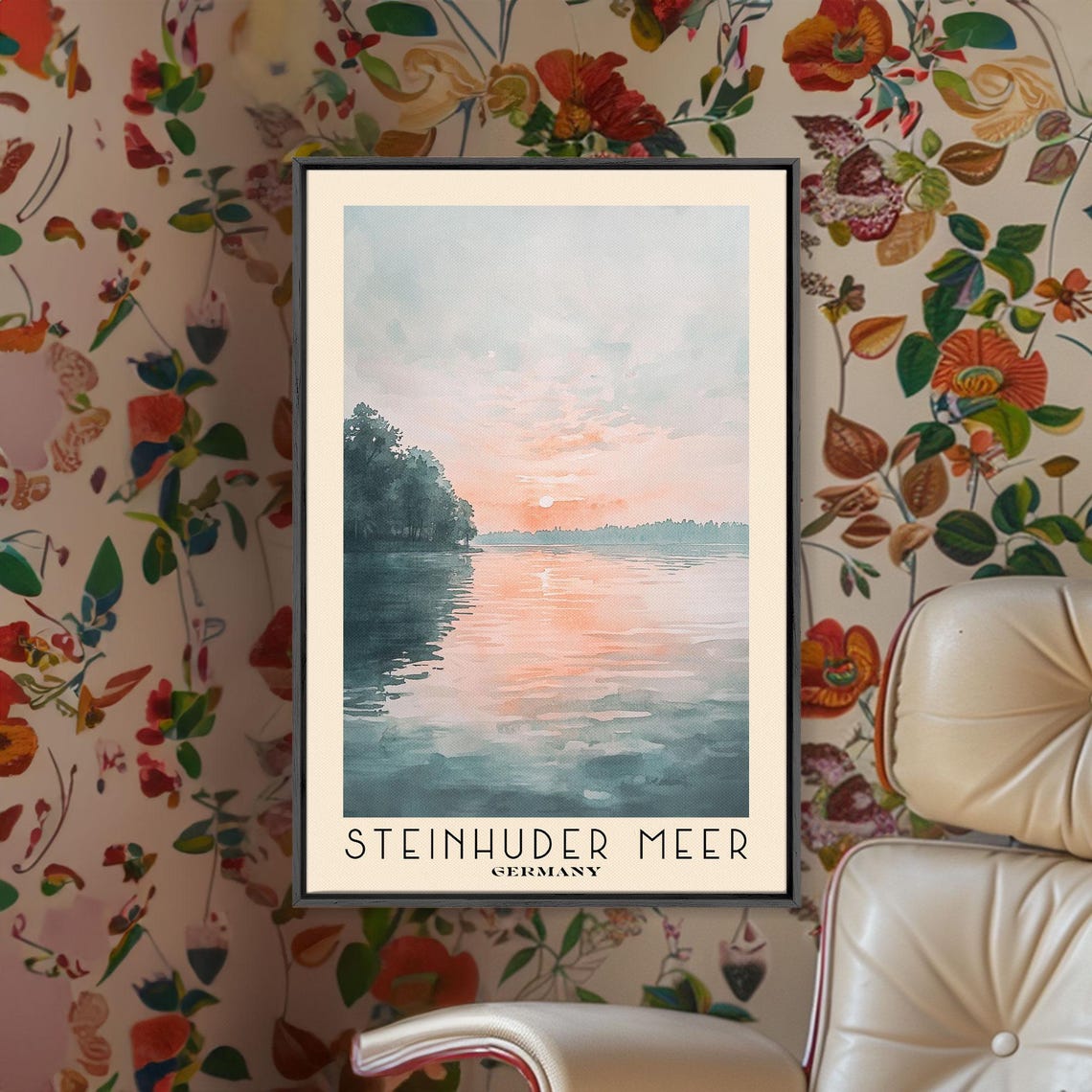Steinhuder Meer Germany Lake Sunset Pink Water Calm Evening Poster