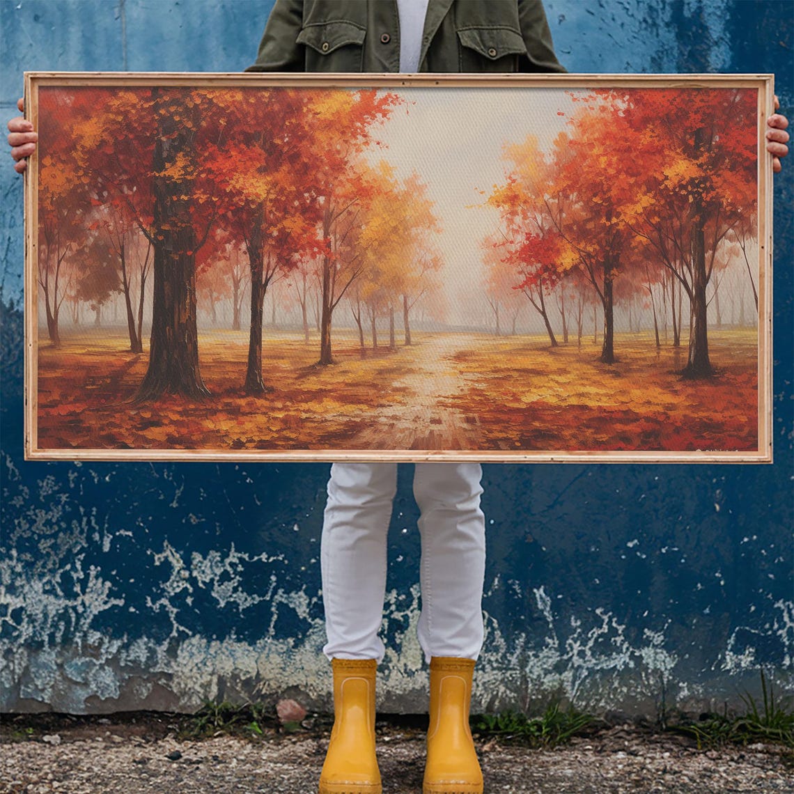 Autumn Forest Path Red Maple Trees Falling Leaves Fall Wall Art Poster - Image 5