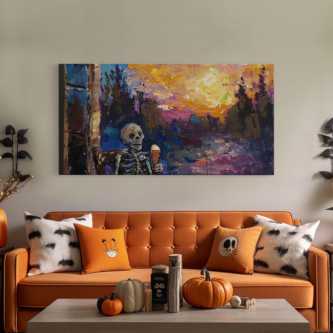 Skeleton Eating Ice Cream At Sunset Colorful Impressionist Art Poster - Image 5
