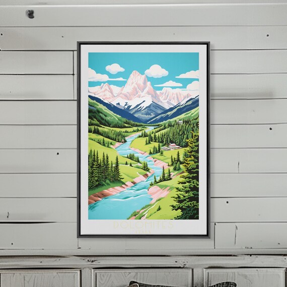 Dolomites Framed Print Travel Poster Original Wall Art Home Decor Gift For Travel Lover Wall Hanging