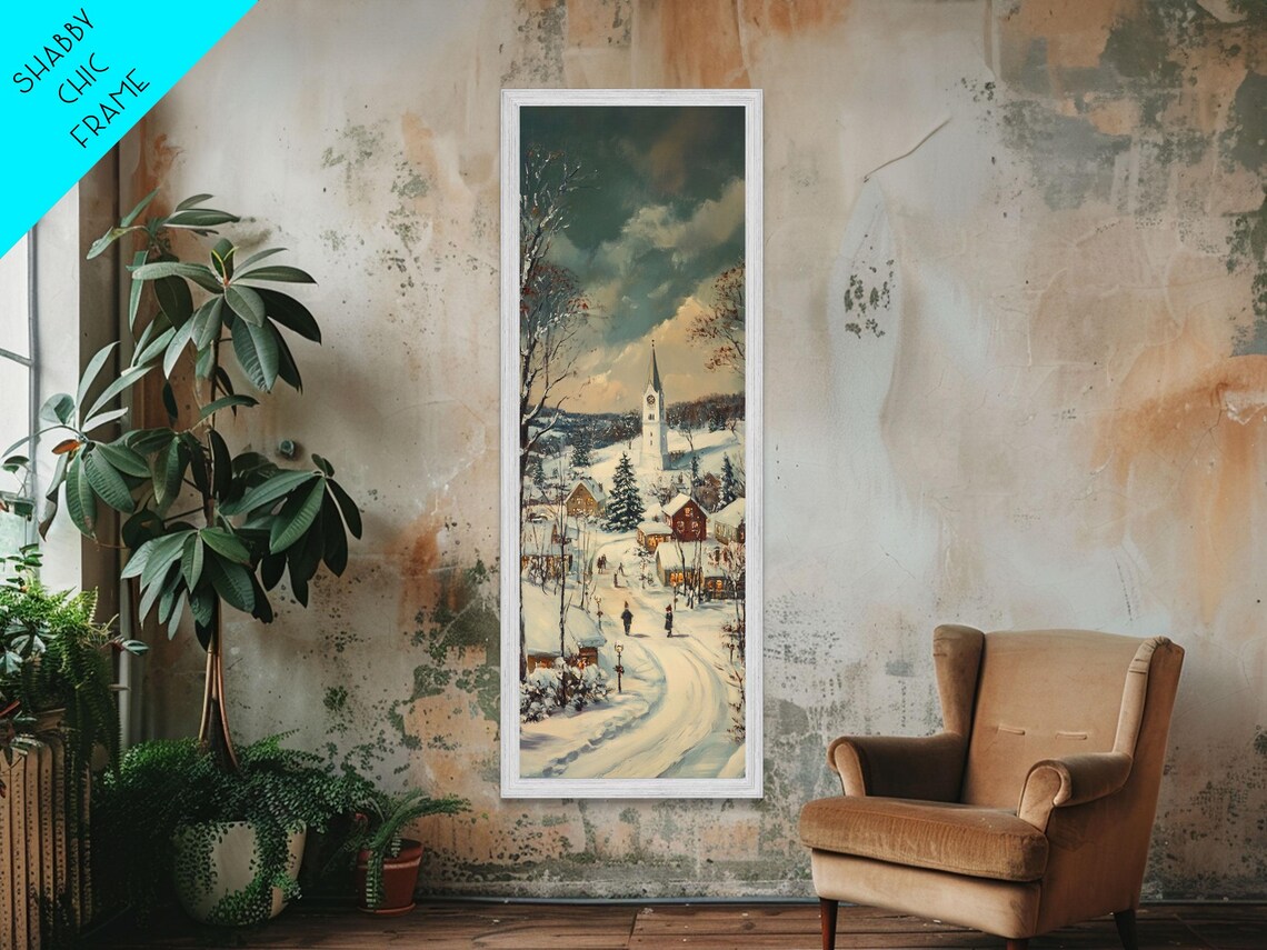 Snowy Village Church Steeple Dusk Walk Vintage Winter Poster - Image 5