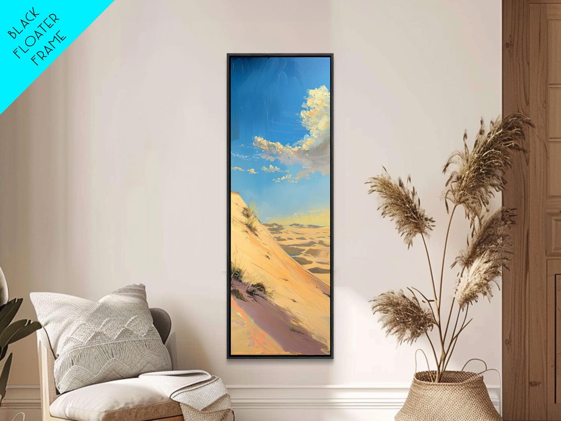 Desert Sand Dunes Blue Sky Golden Light Landscape Painting Poster - Image 3