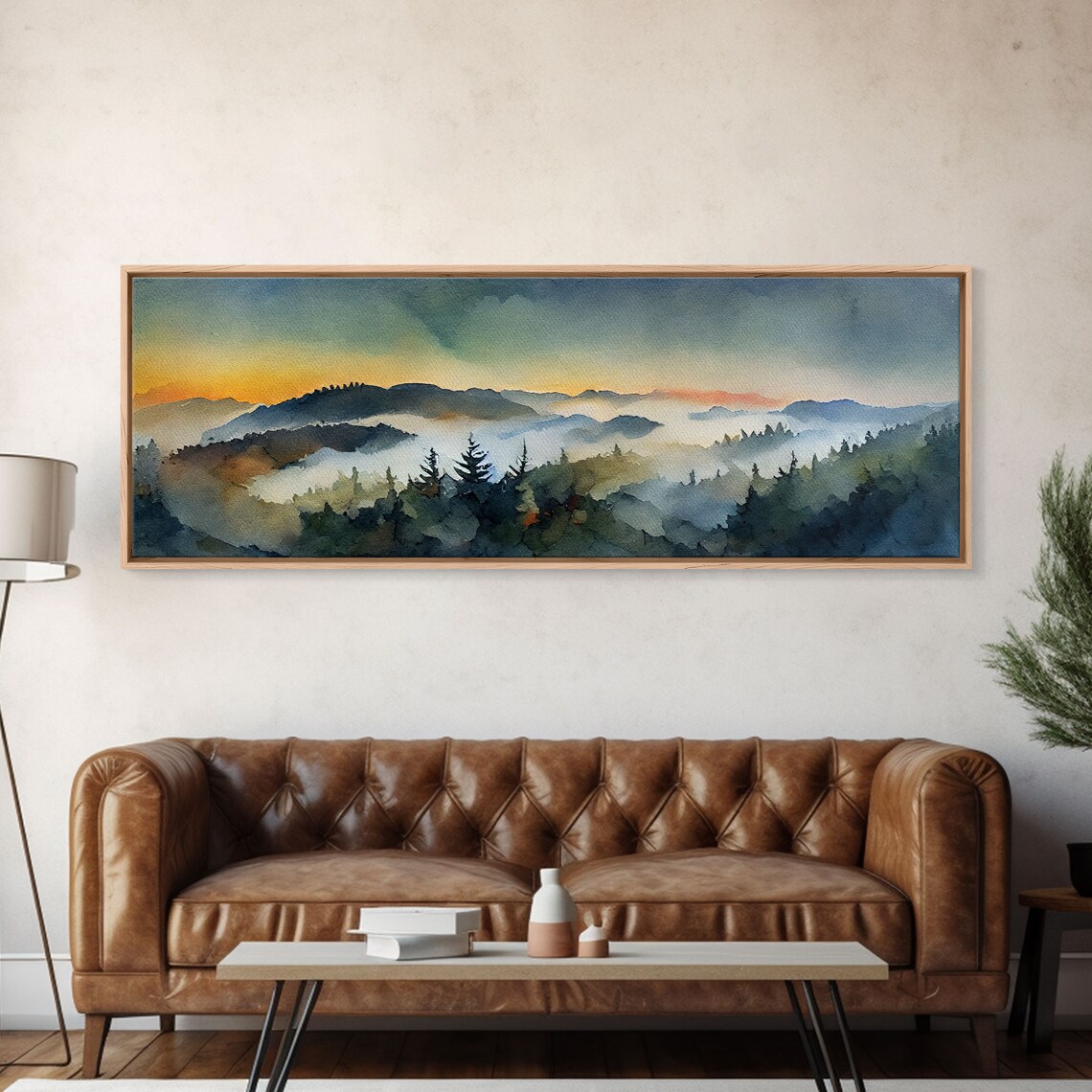 Watercolor Landscape Art Print, Panoramic Living Room