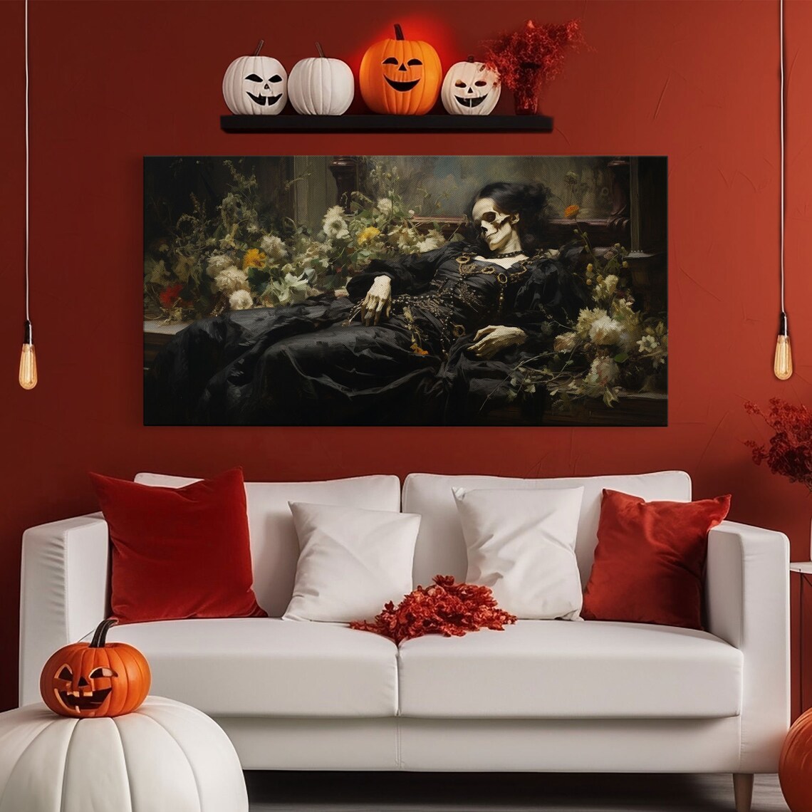 Just A Quick Nap Skeleton Lady Black Victorian Gown Flowers Gothic Art Poster - Image 6