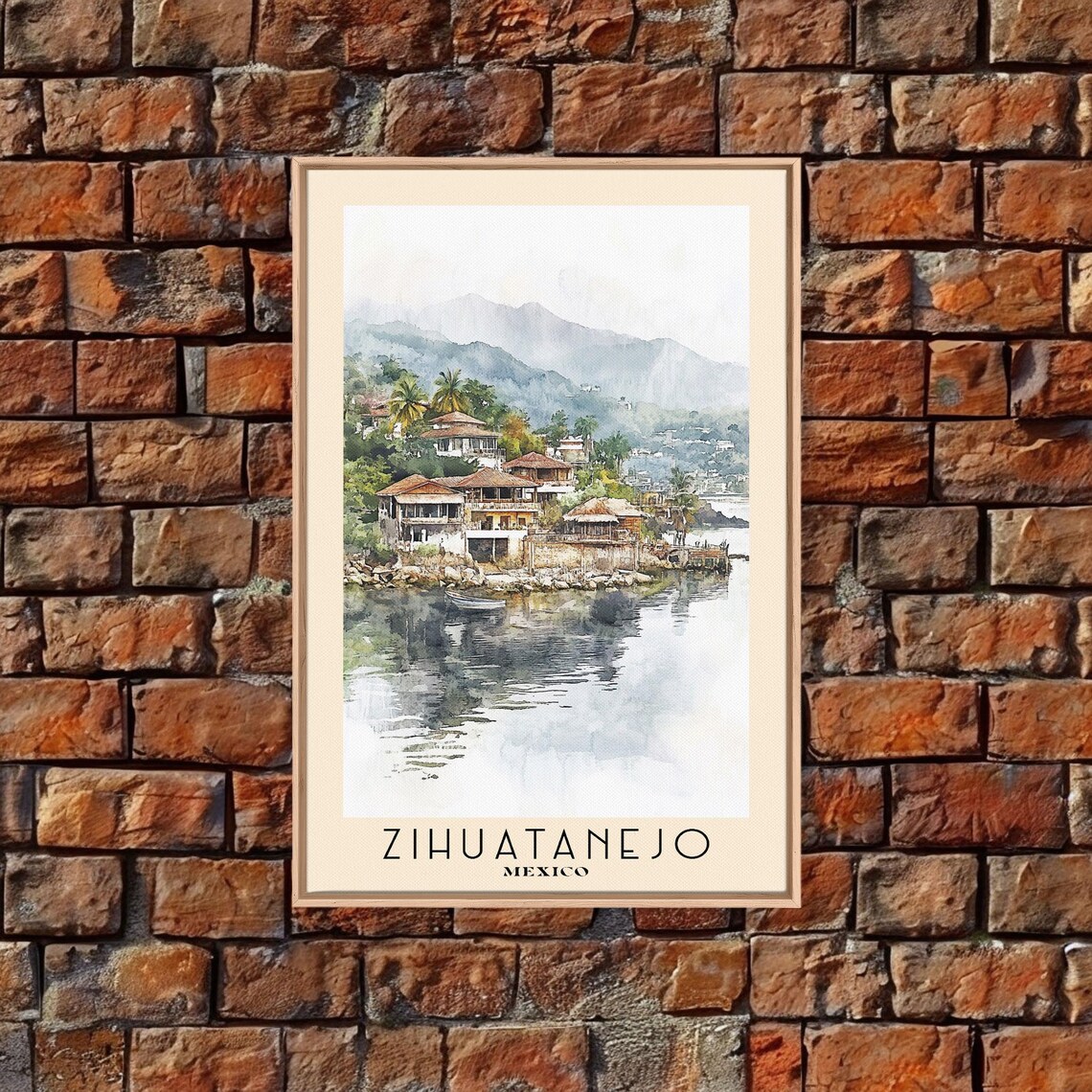 Zihuatanejo Mexico Waterfront Villas Calm Bay Hills Watercolor Poster - Image 5