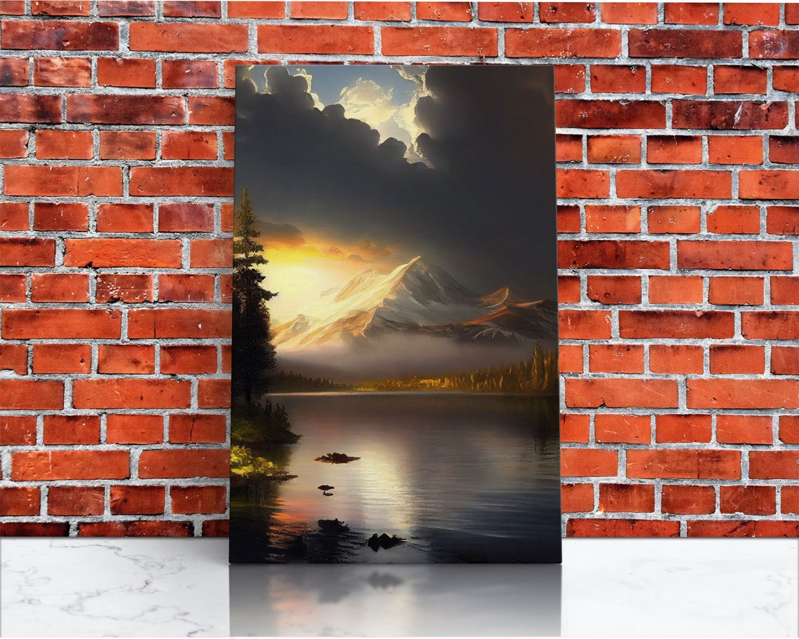 Framed Wall Art Wood Panel Effect Mountain Range Top Print Modern Art Rustic Decor For Living Room Original Mountain Painting - Image 3