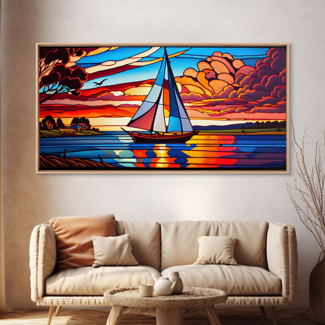 Stained Glass Art Deco Sail Boat, Nautical Art Print - Image 4