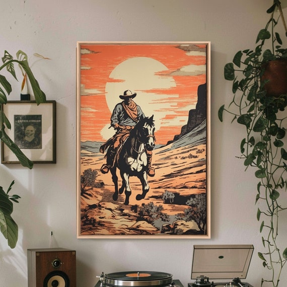 Cowboy Wall Decor 12x18 Art Print Equestrian Wall Art Western Decor Southwestern Art Wild West Painting Wall Art Framed Print