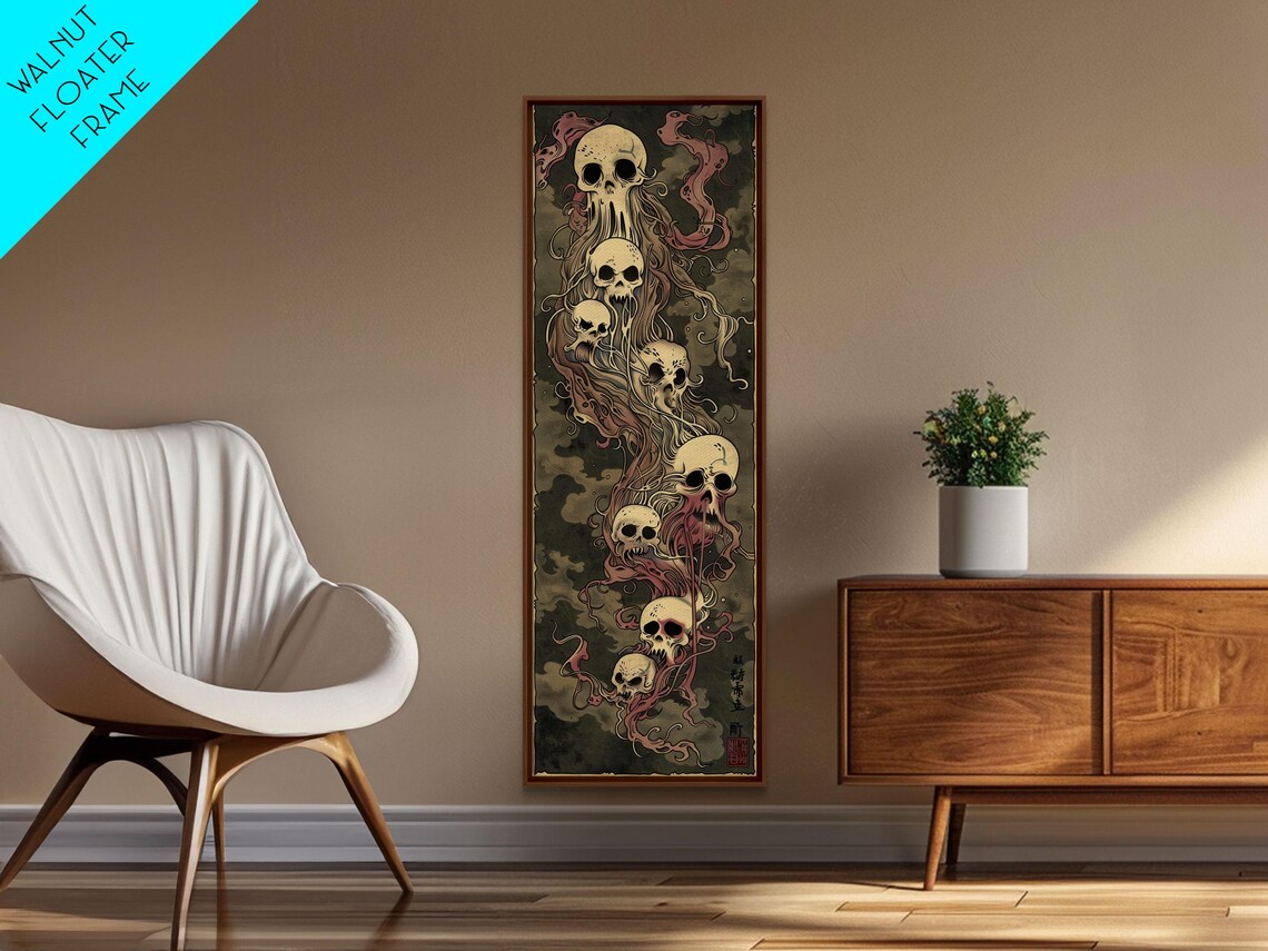 Floating Ghost Skulls Dark Japanese Ghostly Eerie Style Tall Wall Art Poster - Image 2