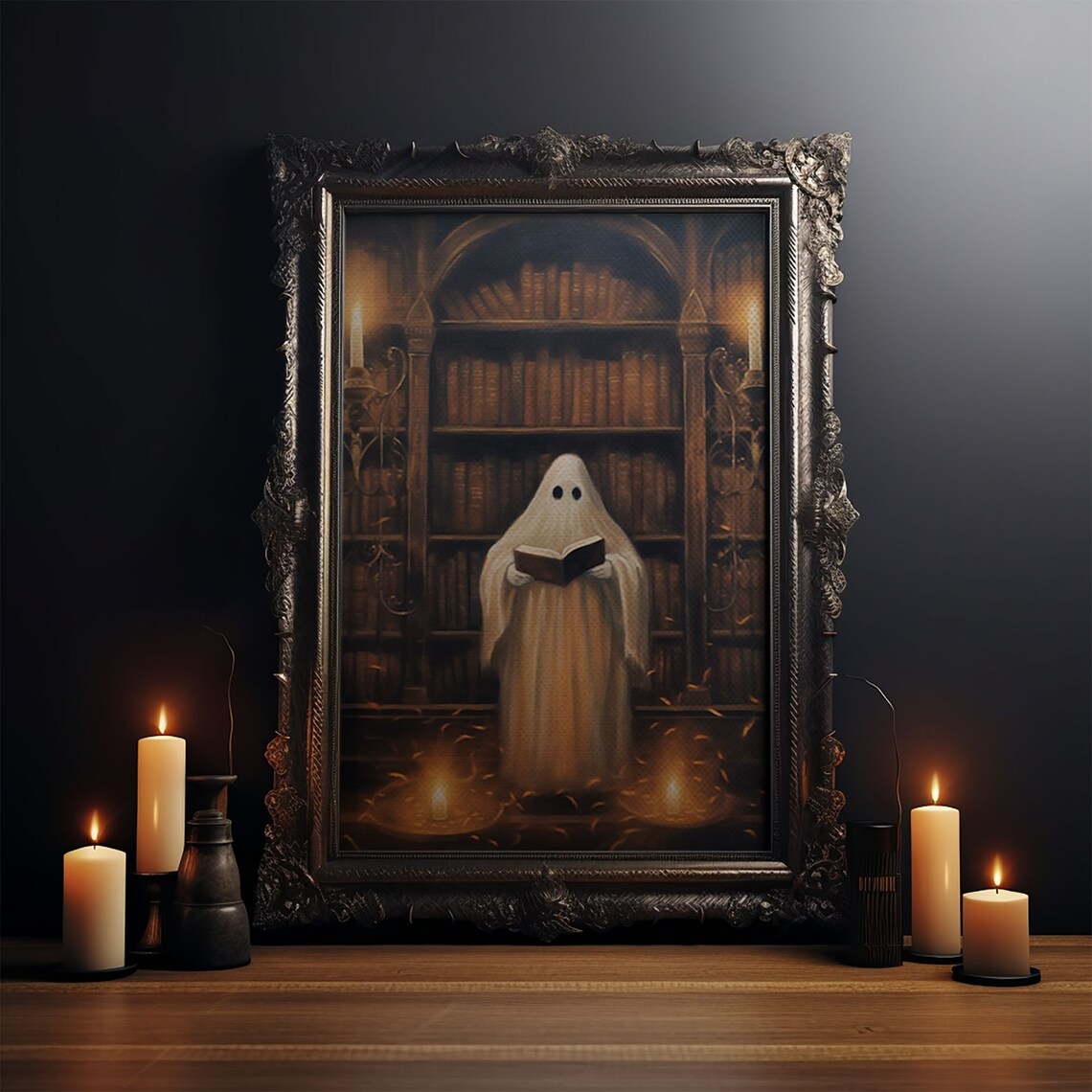 Spooky Ghost Reading A Book, Cute Halloween Art Print - Image 3