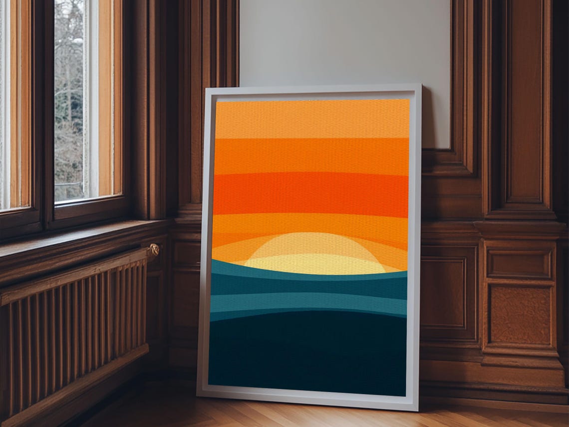 Gradient Sunset Over Teal Ocean Minimalist Retro Art Deco Poster - Image 3