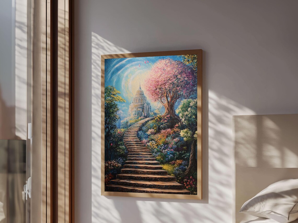Stairway To Heaven Fantasy Garden Temple Dreamy Landscape Poster - Image 6