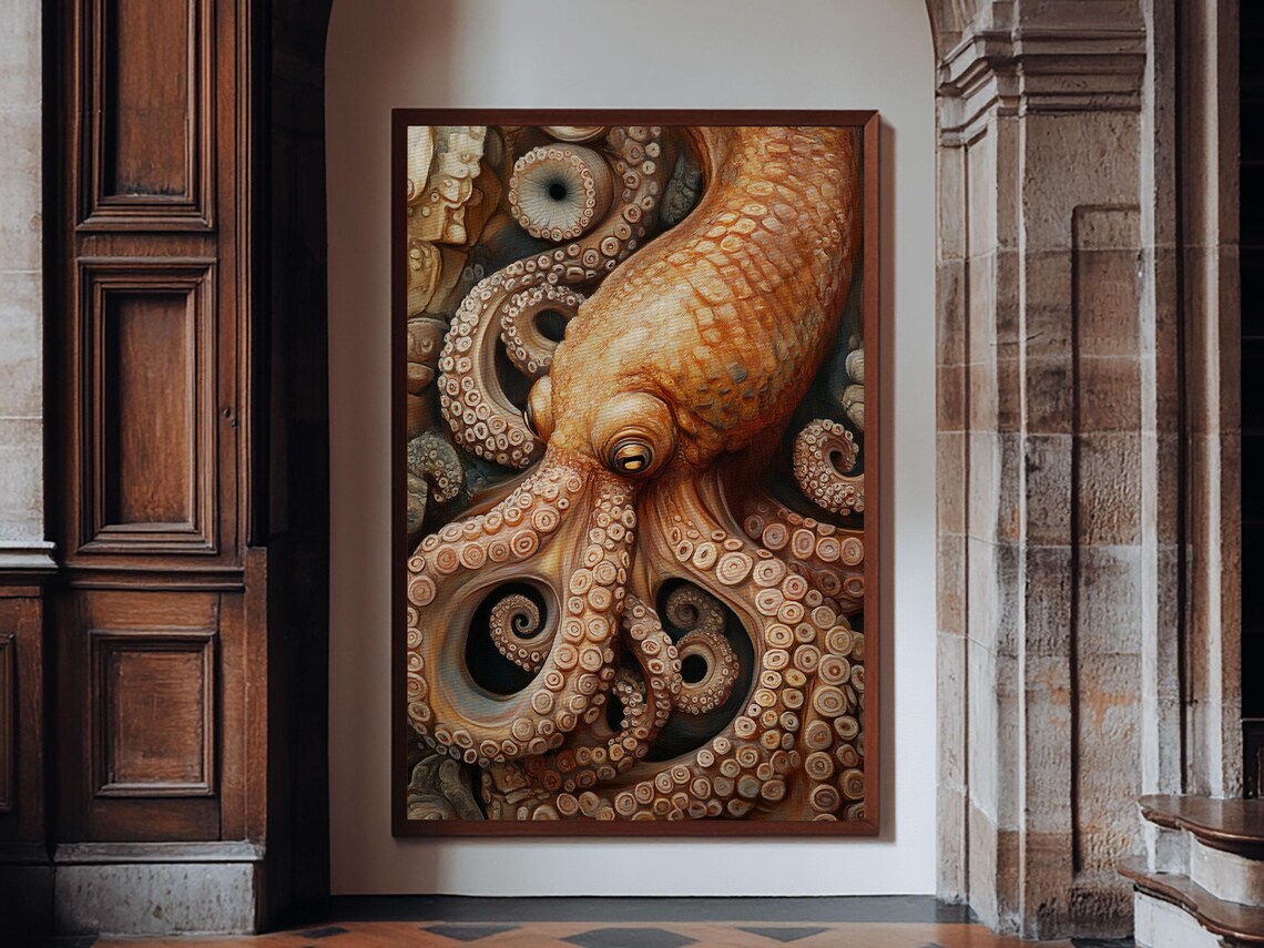 Octopus Tentacles Framed Print Coastal Decor Ocean Art Nautical Wall Art Above Sofa Whimsical Octopus Painting Artwork - Image 3