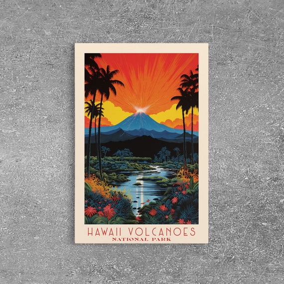 Hawaii Volcanoes National Park Travel Poster Art Print Wall Art Hawaii Travel Art Midcentury Modern Travel Decor Wall Art