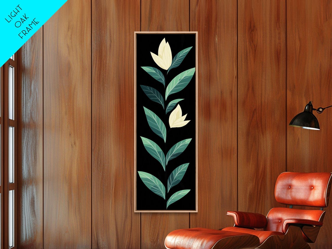 Mid Century Modern Botanical Cream Flowers On Black Art Poster - Image 6
