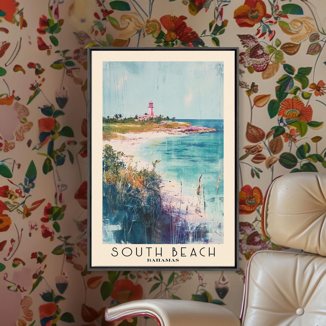 South Beach Bahamas White Sand Pink Lighthouse Turquoise Water Poster