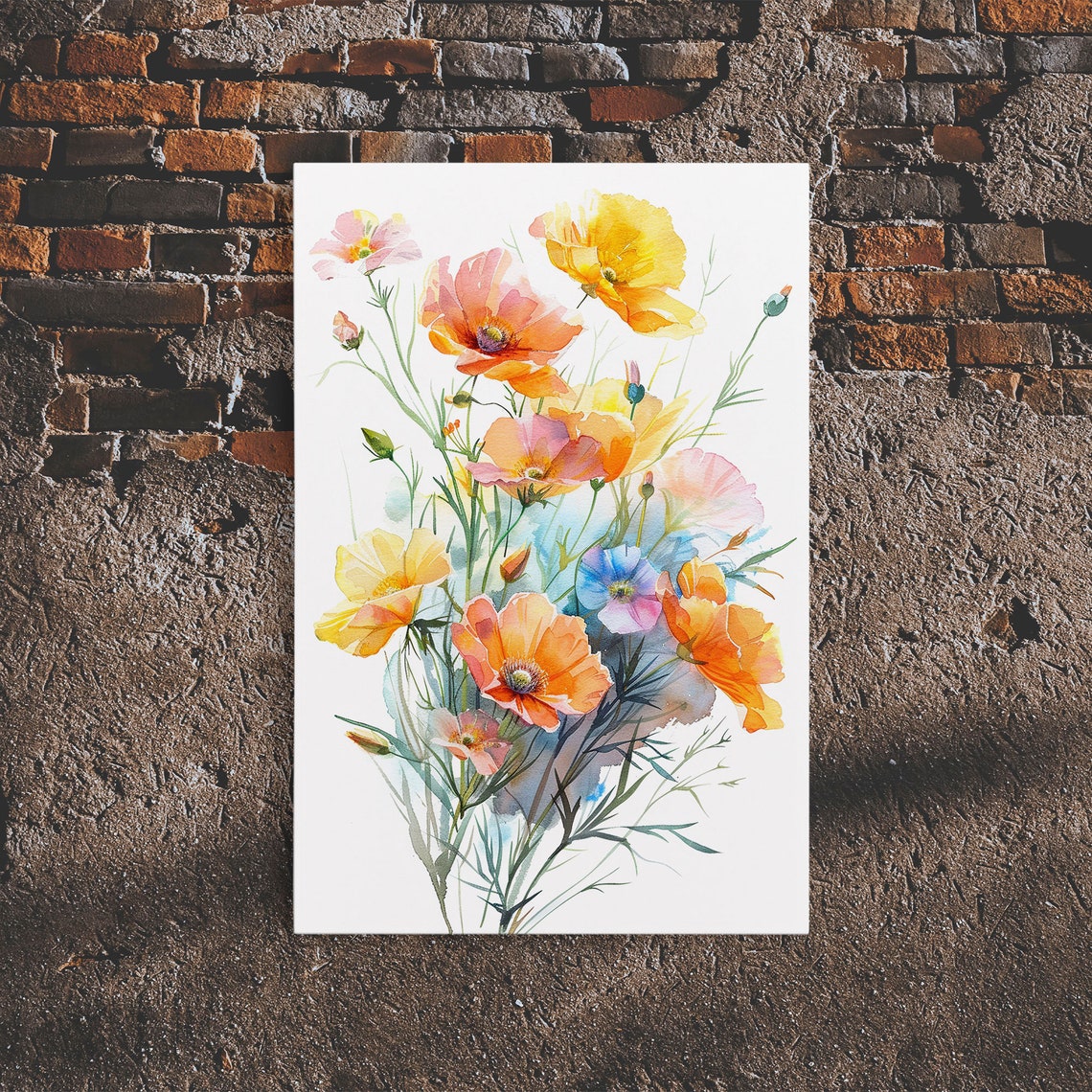 Watercolor Orange Wild Poppies Bouquet White Background Floral Poster - Image 6