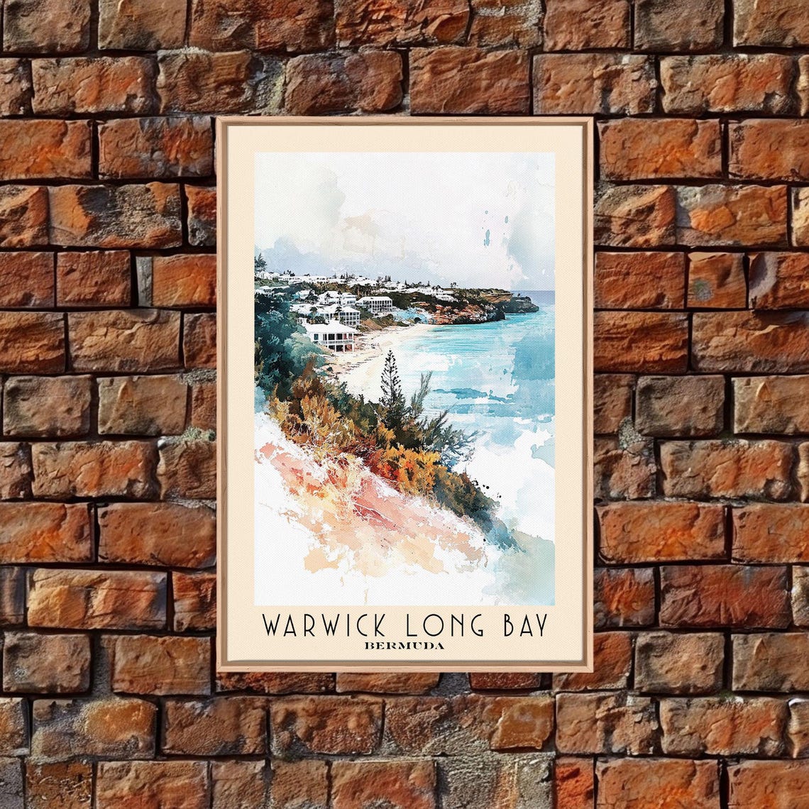 Warwick Long Bay Bermuda Watercolor Coastal Beach Scene Travel Poster - Image 5