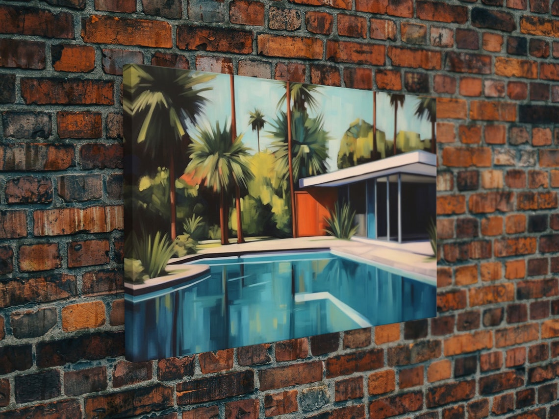 Tropical Pool House Mid Century Modern Retreat Palm Tree Art Poster - Image 4