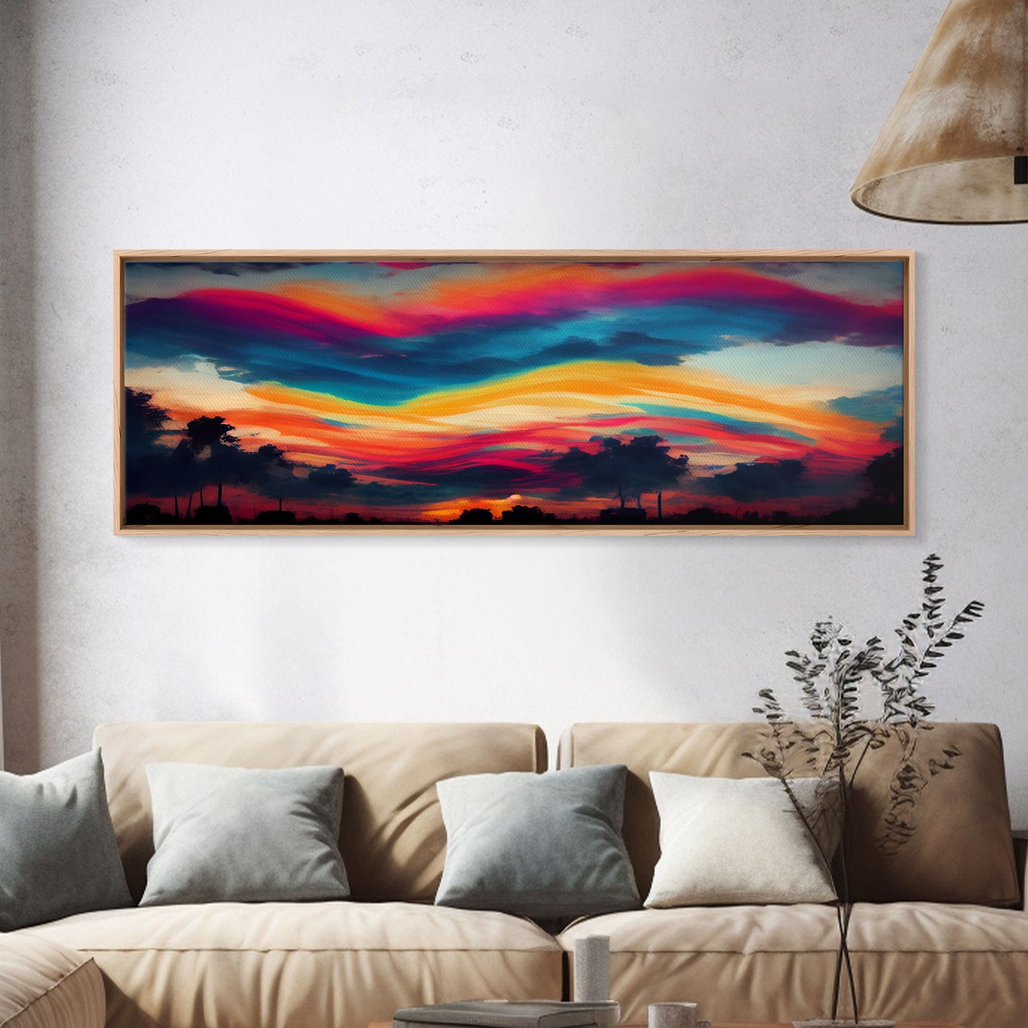 Vivid Sunset Sky With Pink Orange Teal Cloud Bands Panoramic Print - Image 4