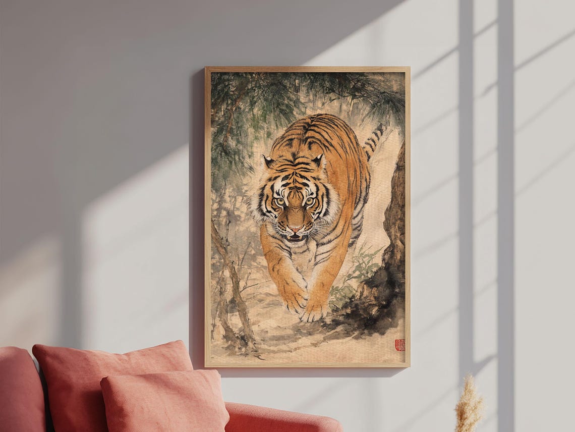 Prowling Tiger In Bamboo Forest Vintage Asian Wildlife Poster - Image 3