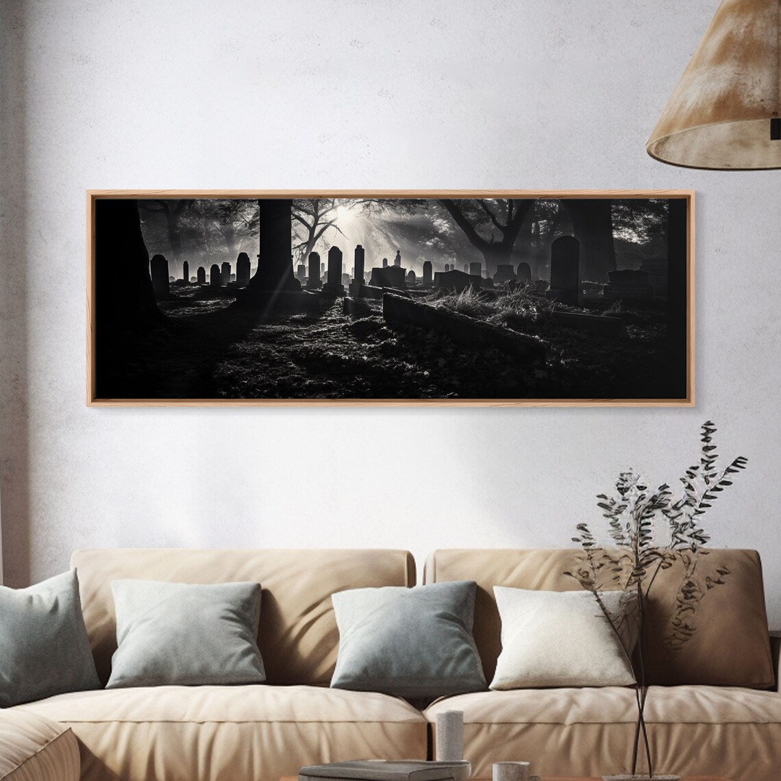 Creepy Cemetery, Black and White Halloween Art Print - Image 4
