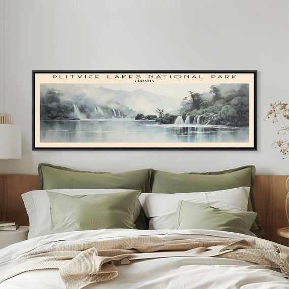 Plitvice Lakes National Park Travel Print Wall Art Panoramic Travel Poster Retro Style Home Decor Wall Hanging Travel Gift Idea