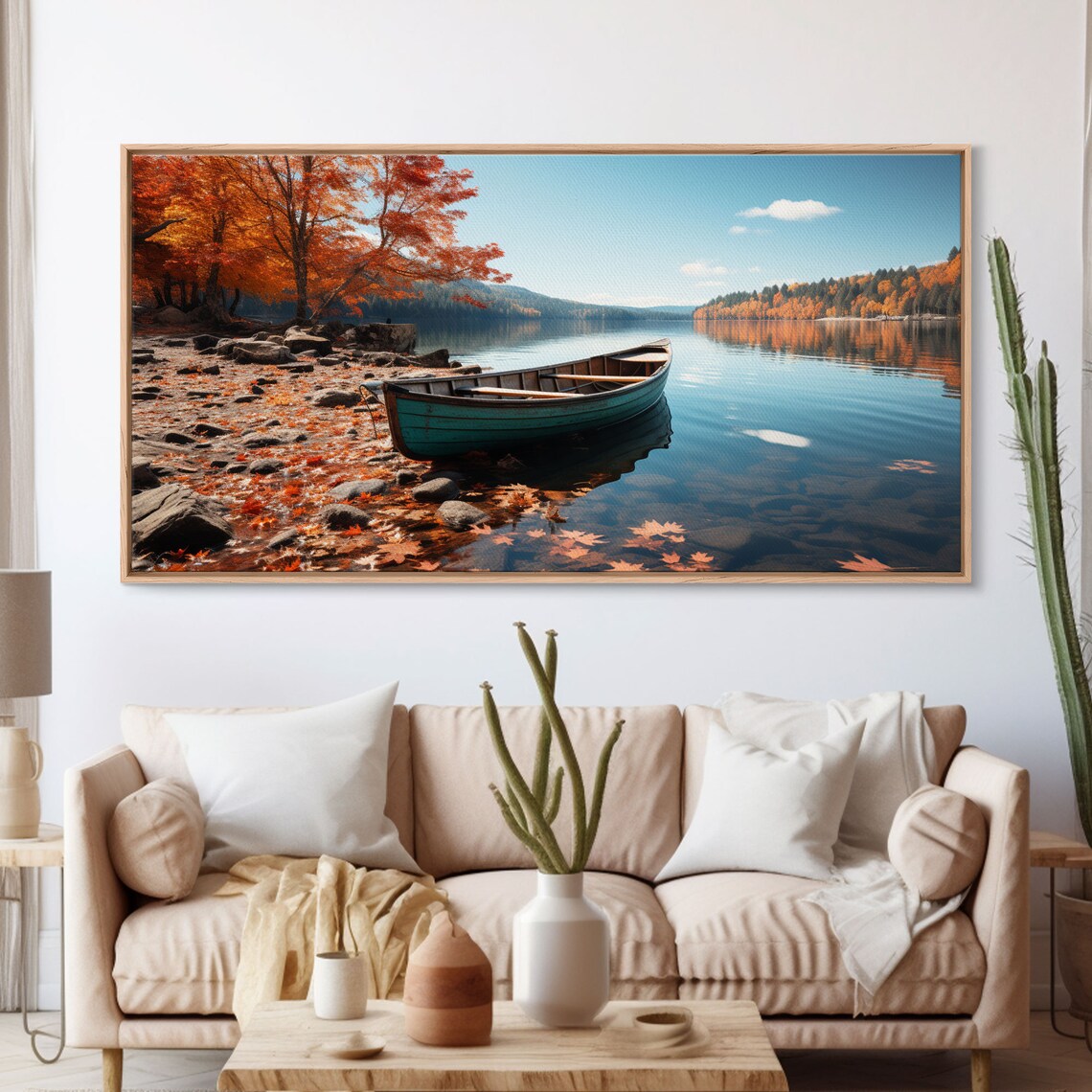 Pacific Northwest Lake With Canoe, Fall Photo Print - Image 3