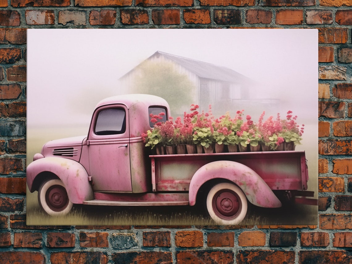 Framed Picture Of Old Truck With Beautiful Flowers In Bed Of Truck Farmhouse Living Old Barn Farmhouse Distressed Framed Print - Image 5