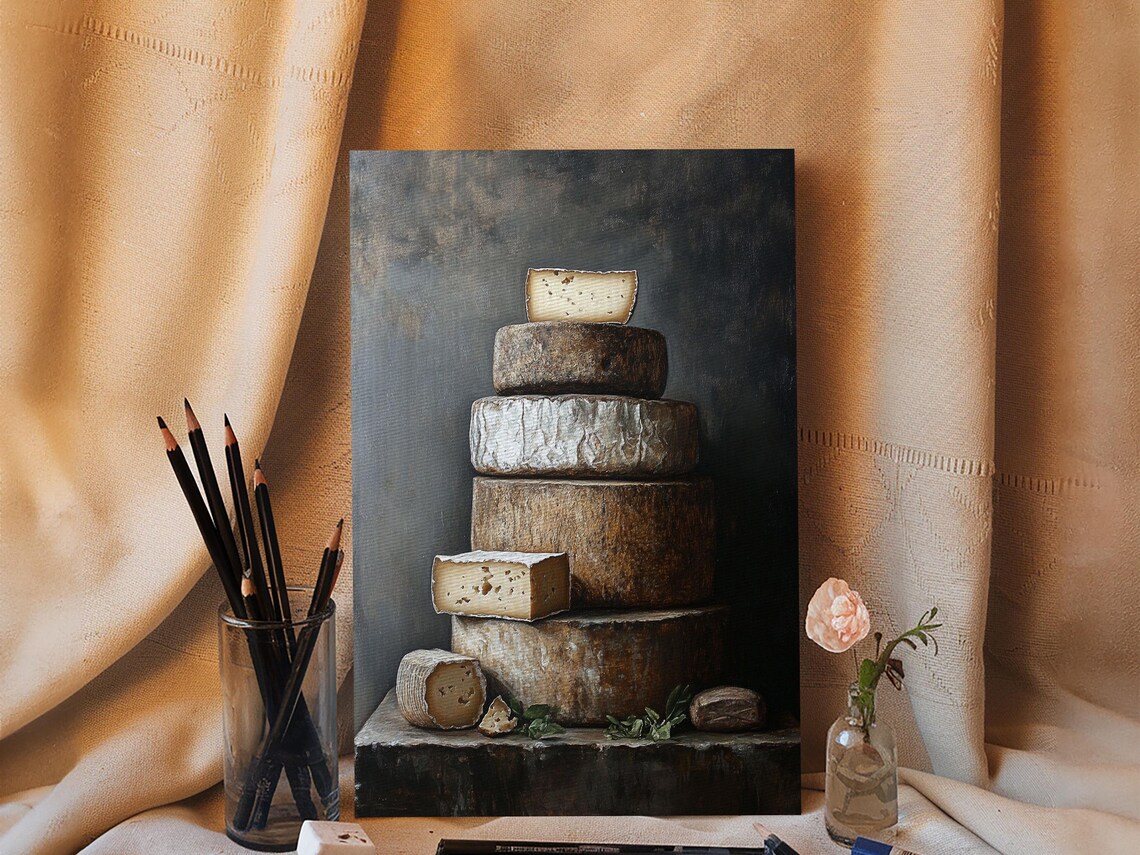 Cheese Still Life Rustic Farmhouse Kitchen Art - Image 3