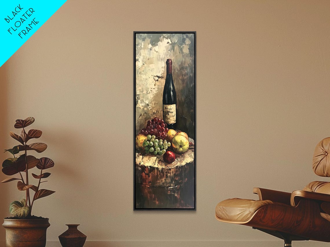 Wine Bottle Grapes Vintage Still Life Rustic Cellar Painting Poster - Image 2