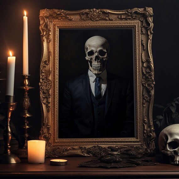 Gothic Skeleton Portrait Business Suit Tie Dark Victorian Art Print