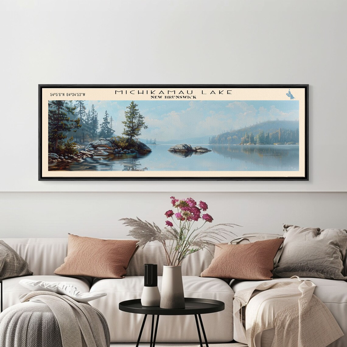 Michikamau Lake New Brunswick Rocky Islands Calm Water Travel Poster - Image 2
