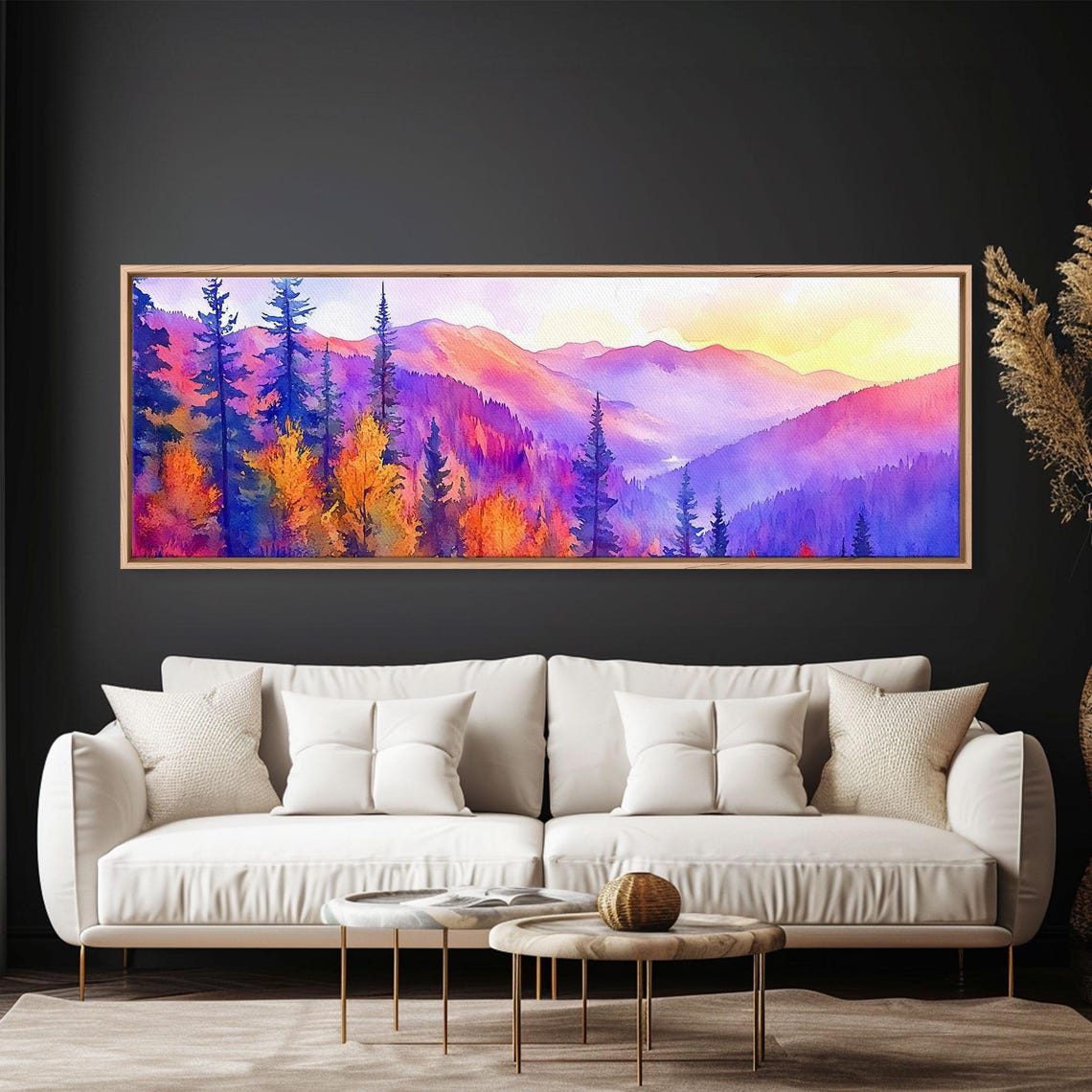 Purple Mountain Painting Framed Print Art Panoramic Extra Wide Wall Art - Image 6
