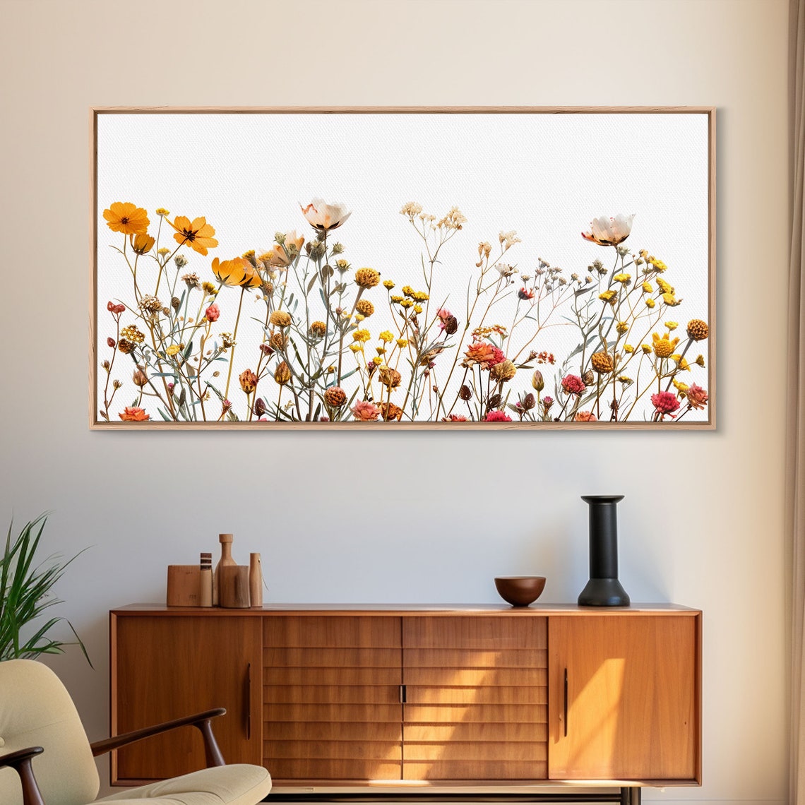 Delicate Wildflowers White Background Botanical Minimalist Art Poster