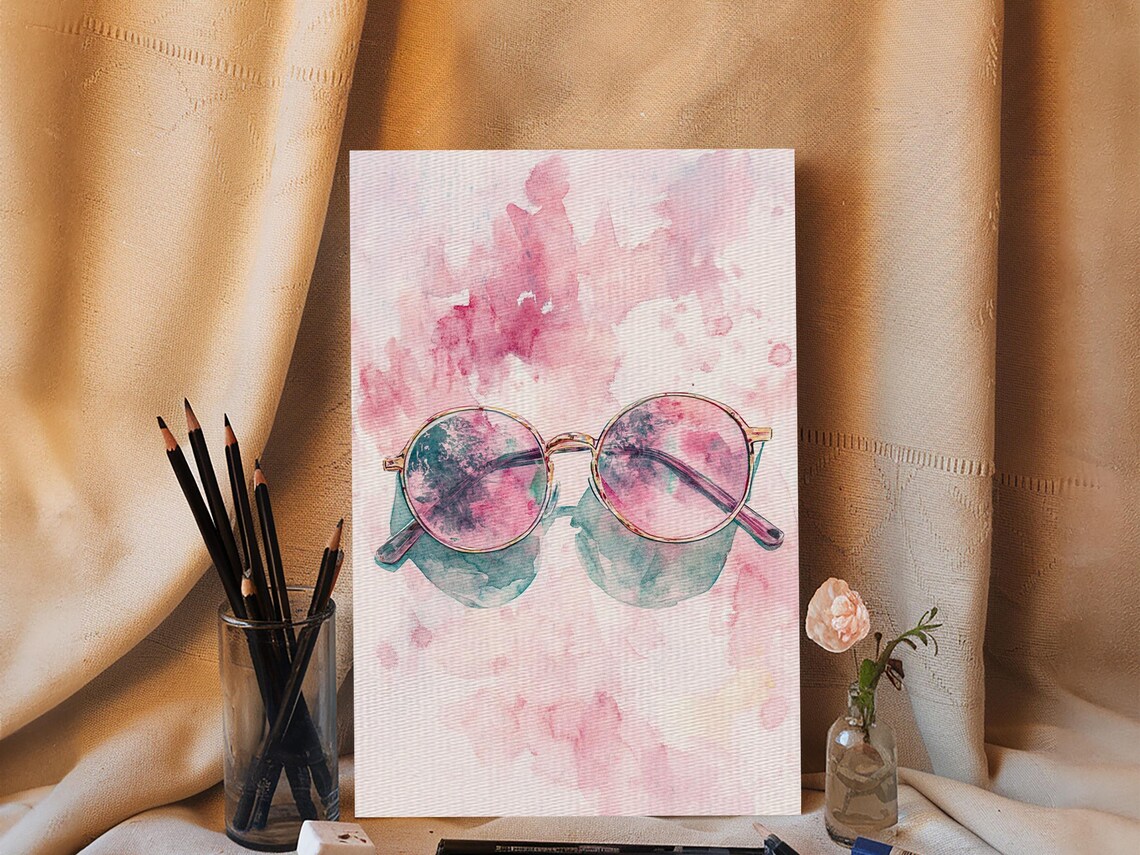 Rose Tinted Sunglasses Watercolor Pink Retro Fashion Art Print