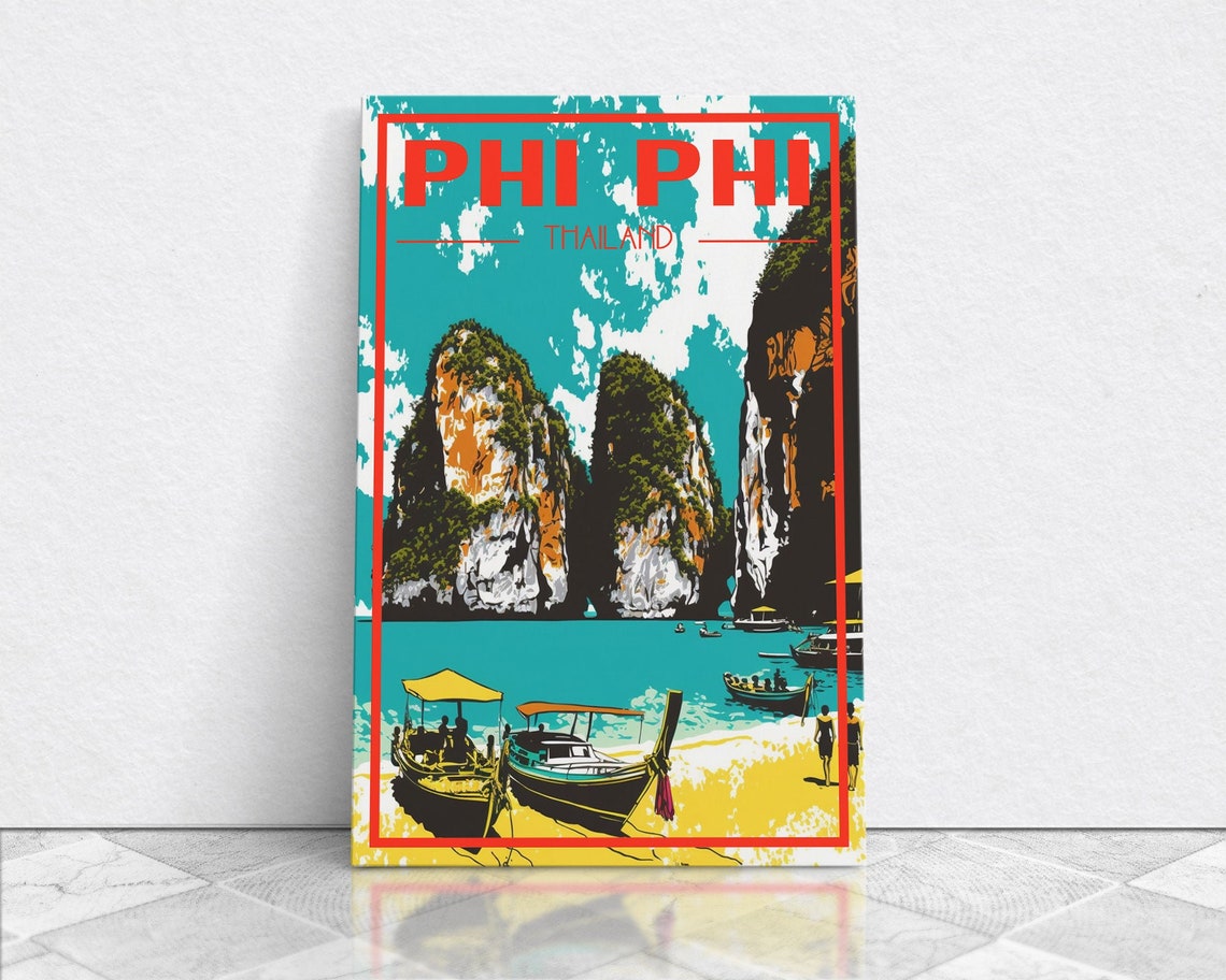 Phi Phi Islands Thailand Longtail Boats Limestone Cliffs Travel Poster - Image 6