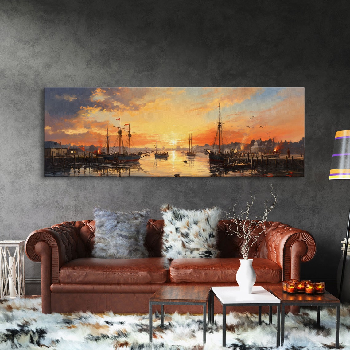 Sunrise Over The Harbor Framed Print Nautical Decor Coastal Maine Maine Art Fishing Boats Watercolor Painting Print - Image 3