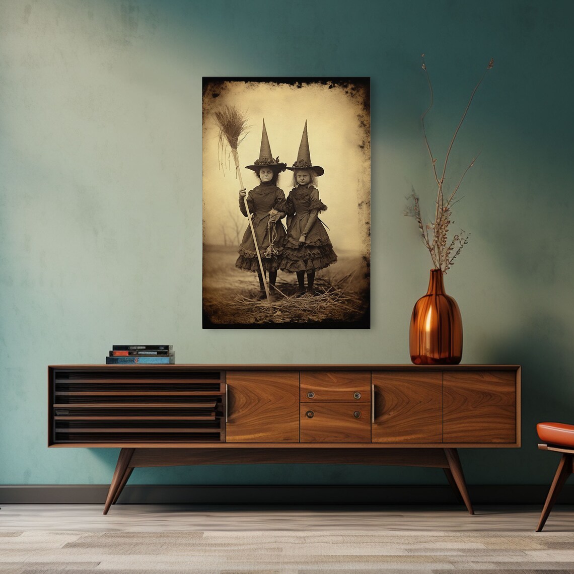 Little Witches Portrait, Victorian Witch Halloween Art Print