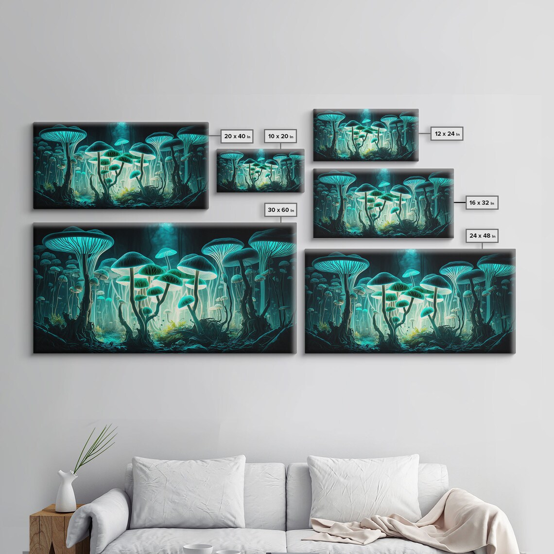 Glowing Mushrooms, Bioluminescent Forest Floor Art Print - Image 2