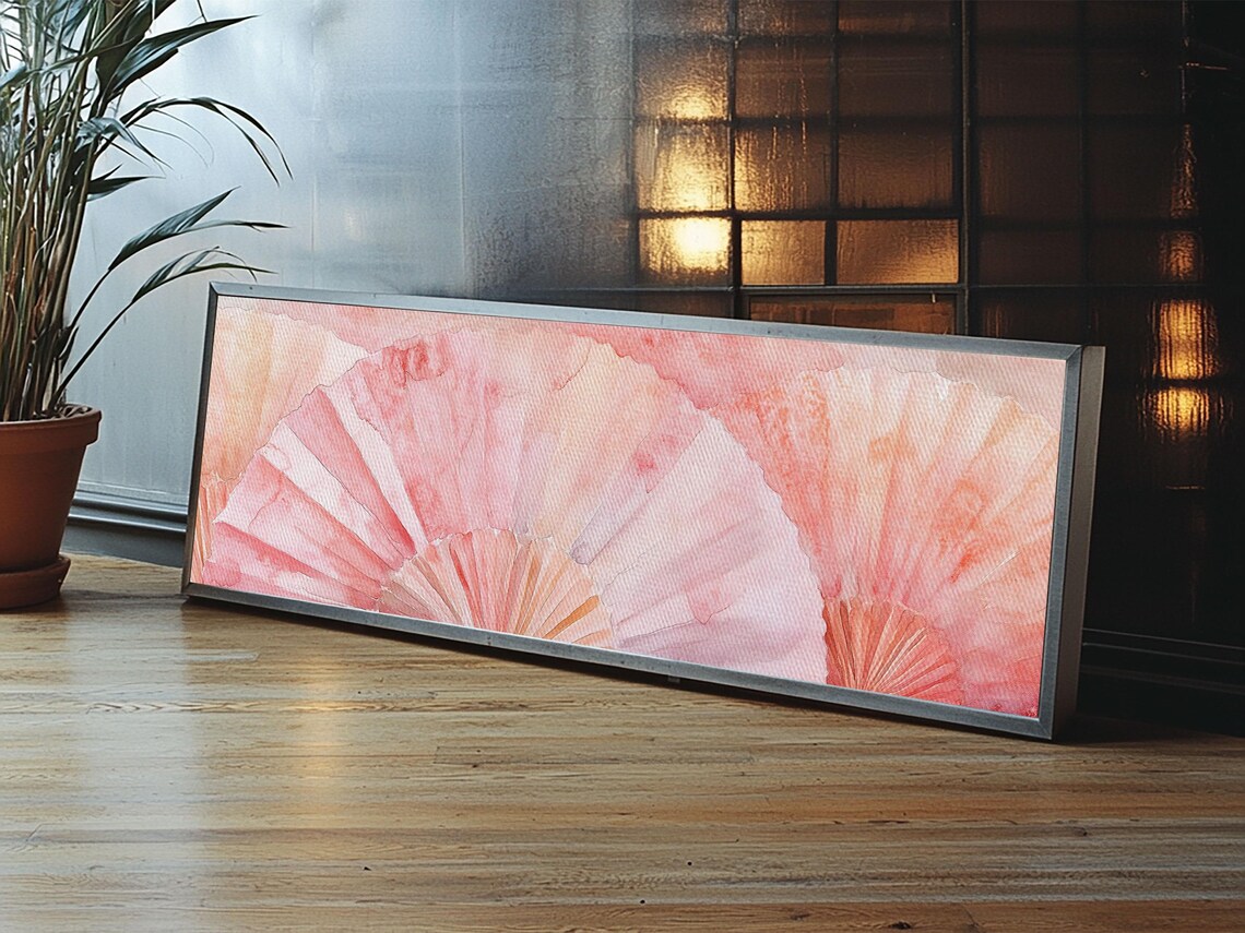 Pink Hand Fan Watercolor Floral Coastal Cowgirl Rustic Wall Art Print - Image 4