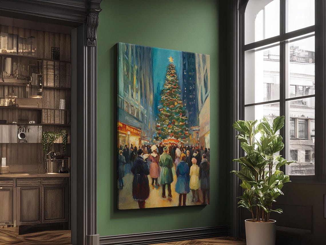 Christmas Tree Lighting Ceremony In City Square Night Crowd Art - Image 4