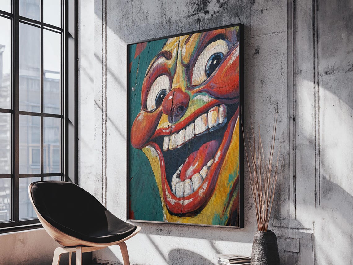 Creepy Grinning Clown Face Pop Art Retro Halloween Painting Poster - Image 5