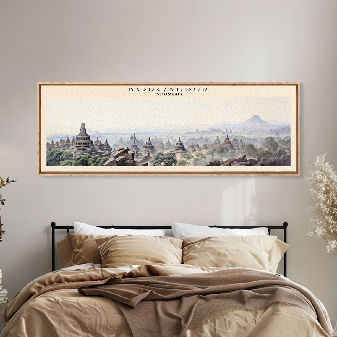 Borobudur Indonesia Ancient Buddhist Temple Stupas Mist Travel Poster - Image 2
