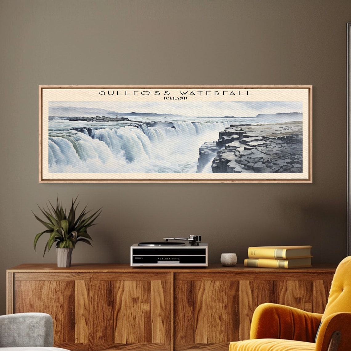 Gullfoss Waterfall Iceland Powerful Cascade Canyon View Travel Poster