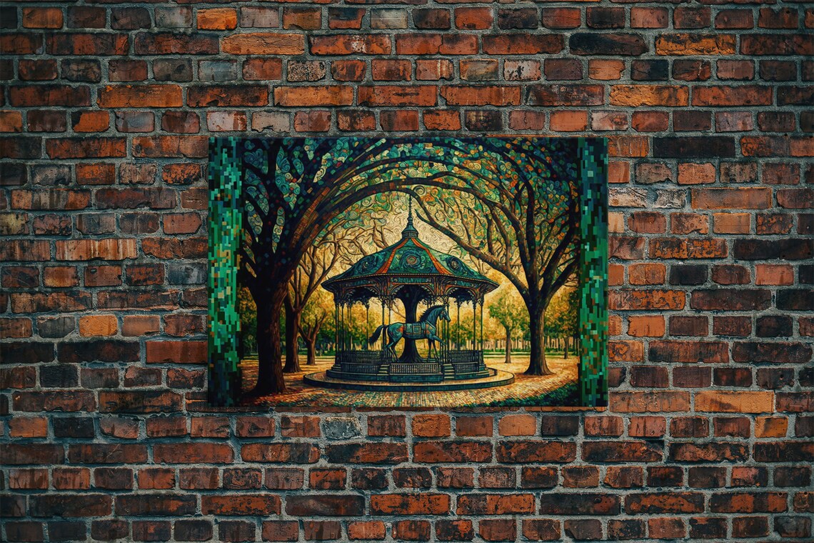 Vintage Carousel Stained Glass Style Art Print