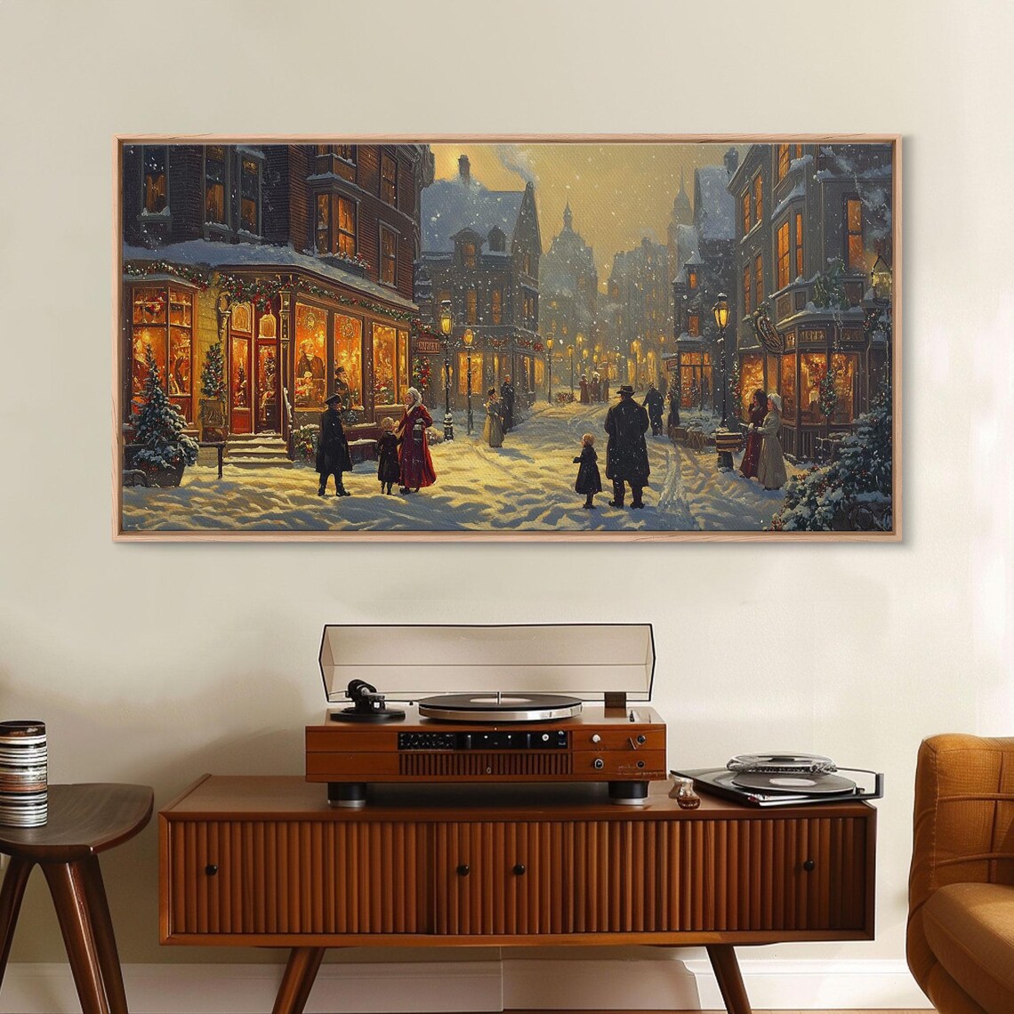 Victorian Christmas Street Scene, Vintage Holiday Art Print