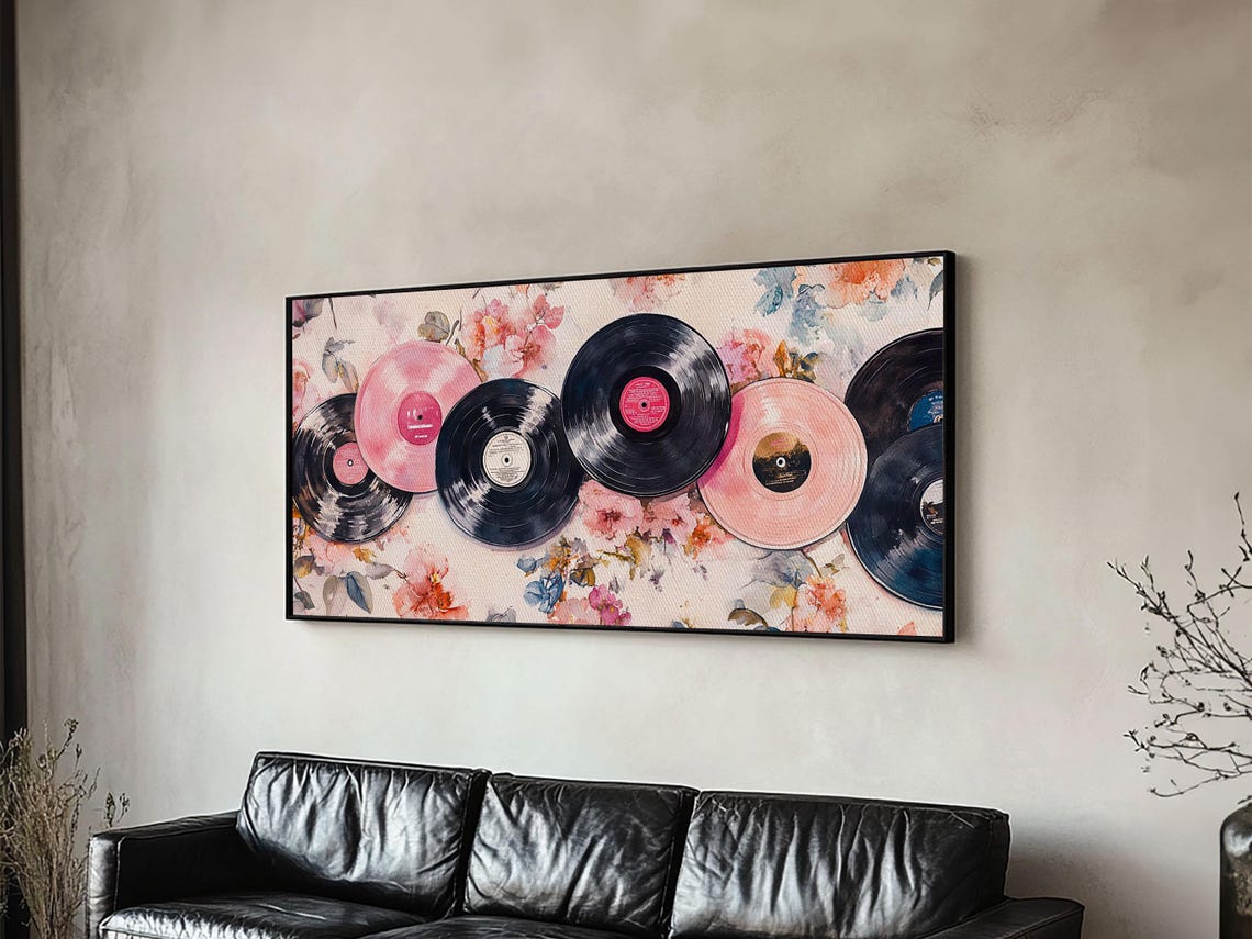 Retro Vinyl Records Floral Watercolor Music Lover Nostalgia Poster - Image 2